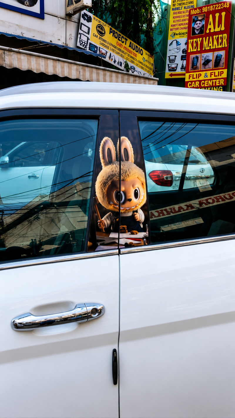 Universal 3D Cartoon Bunny Car B Pillar Sticker